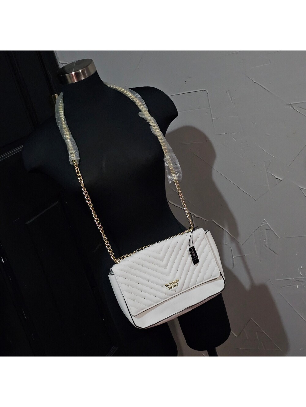 Victoria's Secret White Quilted Chain Strap Crossbody Bag
